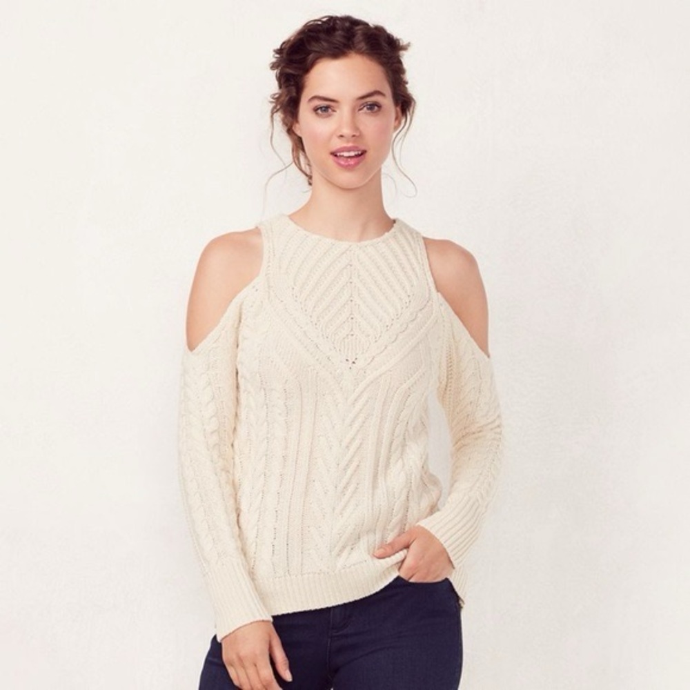 Embossed Cream Cold Shoulder Sweater Size M NWOT